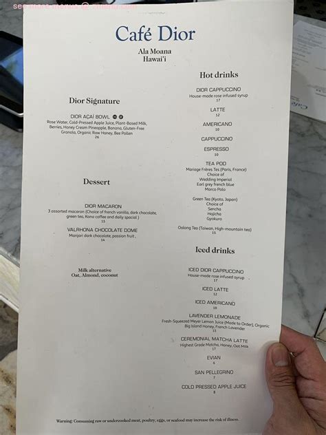 Dior cafe menu